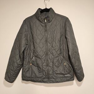 Eddie Bauer Quilted Full Zip Jacket Coat Large Womens Green Lightweight Puffer